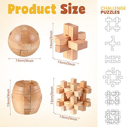 34 Pcs Metal Brain Teaser Puzzles for Kids Adult 3D Wooden Mind Games Puzzle Cube Wooden Brain Games Block Metal Wire Unlock Interlock Game Educational Logic Mind Desktop Toys (34 Count)