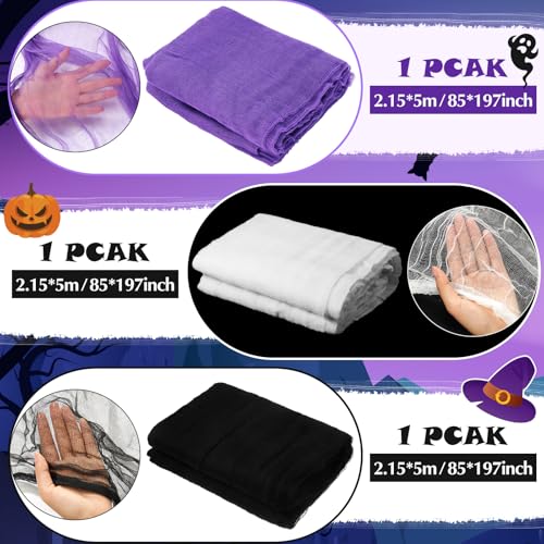 Halloween Cheese cloth 84.65 x 590.55 Inch White Black and Purple Cheesecloth Roll for Crafts Large Cotton Muslin Gauze Fabric for Halloween Outdoor & Indoor Spooky Decoration