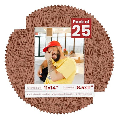 Pack of 25 Acid Free 11x14 Mats Bevel Cut for 8.5x11 Photos (25 Count)