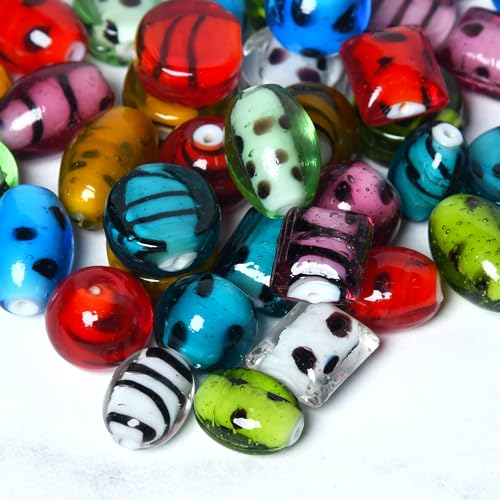 2 3 LB Assorted Glass Dots+Stripe Beads for Jewellery Making (150 Count)