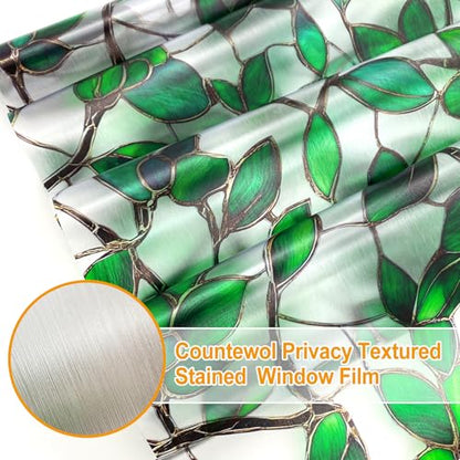 Greenery Leaf Static Cling Window Film Frosted Stained Glass Privacy Anti