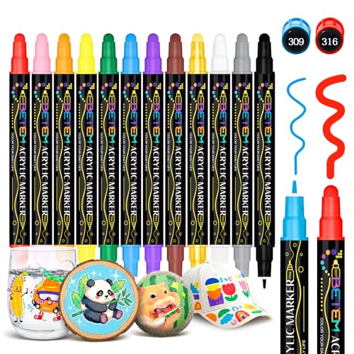 12 Colors Dual Tip Acrylic Paint Markers (12 Count)
