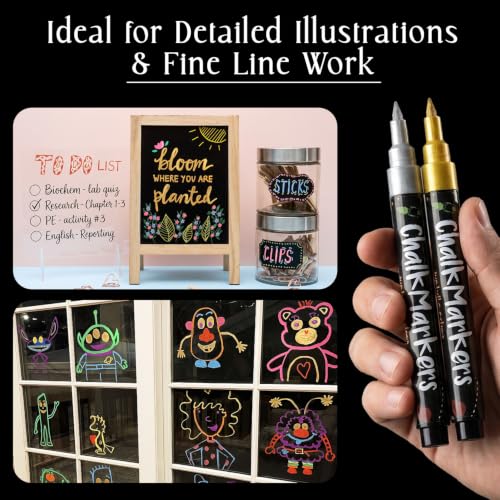10 Extra Fine Tip Metallic Chalk Markers for Blackboard