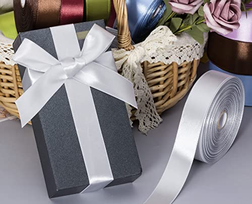 1 Inch Silver Solid Satin Ribbon for Gift Wrapping (150 Foot)