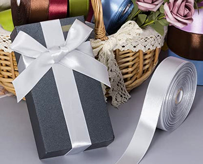 1 Inch Silver Solid Satin Ribbon for Gift Wrapping (150 Foot)
