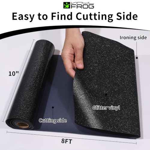 Black Glitter HTV Vinyl Roll 10'' x 8ft Black Glitter Iron on Vinyl for All Cutting Machine Sparkly Heat Transfer Vinyl for T