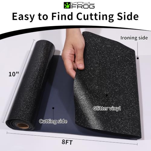 Black Glitter HTV Vinyl Roll 10'' x 8ft Black Glitter Iron on Vinyl for All Cutting Machine Sparkly Heat Transfer Vinyl for T