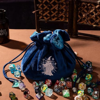 Large Dice Bags with Pockets Navy Blue Storage Bag for DND RPG Games