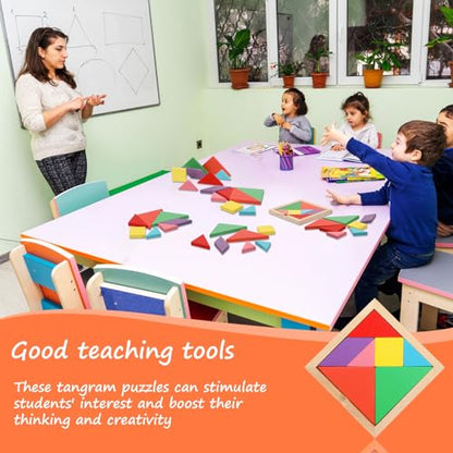 12 Pack Tangrams Wooden Puzzles Tangrams Set f Shape Puzzles Brain Logic Blocks for Games Educational Gifts for Adults Students (12 Count)
