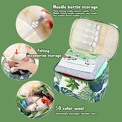 Needle Felting Kit Beginner 50 Colors Wool Roving Set (50 Count)