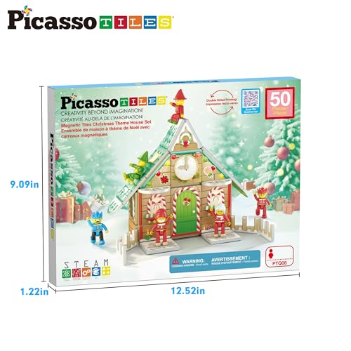 Magnetic Tile Christmas Holidays Cottage Building Set with Santa Elves Nutcracker 6 Character Figures STEM Educational Construction Toy Winter Magnet Block Gift for Kids Age 3 Plus PTQ08