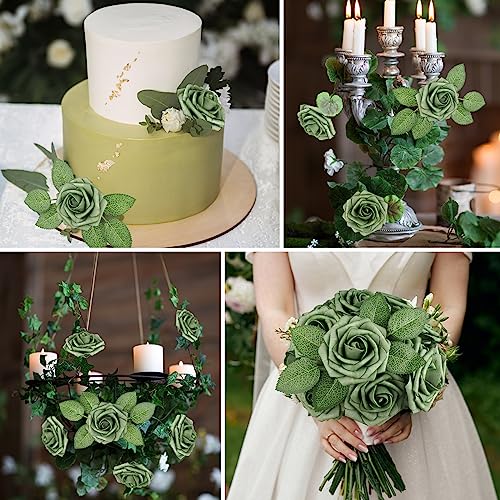 Green Rose 25pcs Real Looking Artificial Flowers w (25 Count)
