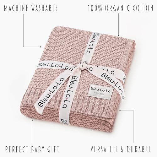 100% Organic Cotton Heritage Knit Textured Baby Quilt Blanket for Girls