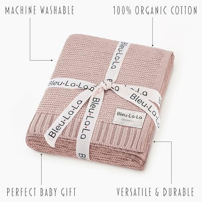100% Organic Cotton Heritage Knit Textured Baby Quilt Blanket for Girls