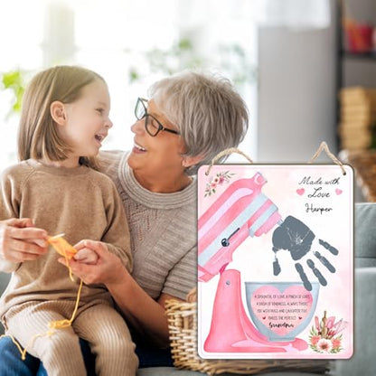 DIY Mothers Day Handprint Baking Mixer Craft Shape Hanging Sign for Grandma Baking