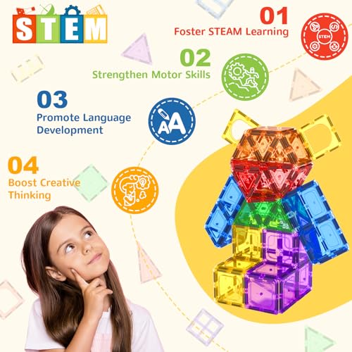 60 PCS Magnetic Building Tiles Kids Toys STEM Magnetic Blocks Sensory Toys