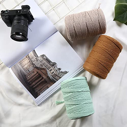 Macrame Cord 3mm x 546yards Natural Macrame Cotton Rope Colored Macrame Rope Soft Cotton Cord Macrame Supplies Craft Rope Macrame Yarn for Plant Hanger Wall Hanger Dreamcatcher