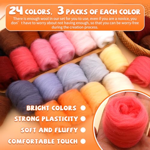 72 Pcs 7.6 oz Needle Felting Wool (72 Count)