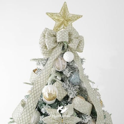 Champagne Glitter Wired Christmas Tree Ribbon 4 inch x 10 Yards (30 Foot)