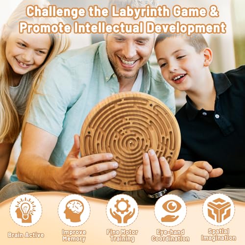Wooden Labyrinth Board Game with Two Versions of Upgraded Circular Marble Maze with Two