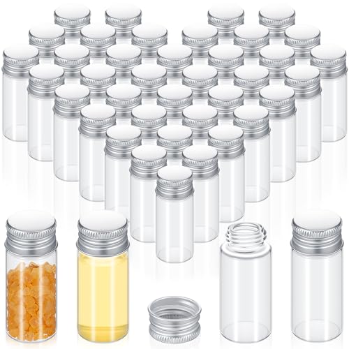 50 Pcs Small Clear Vials Spice Mini Jars with Lids Mini Glass Bottles with Screw Aluminum Metal Caps Tiny Jars Sample Containers for Powder Cream Cosmetic Jewelry Wedding (50 Count)