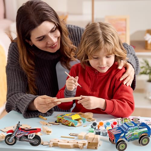 Kids Craft Kit Build & Paint Your Own Wooden Race Car Art & Craft Kit DIY Toy Make Your Own Car Truck Toy Construct and Paint Kit
