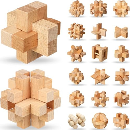 20 Pcs Wooden Brain Teaser Puzzles Small 3D Wooden Puzzles Wood Block Puzzle Logic Box Lock Mind IQ Test Removing Assembling for Adults (20 Count)