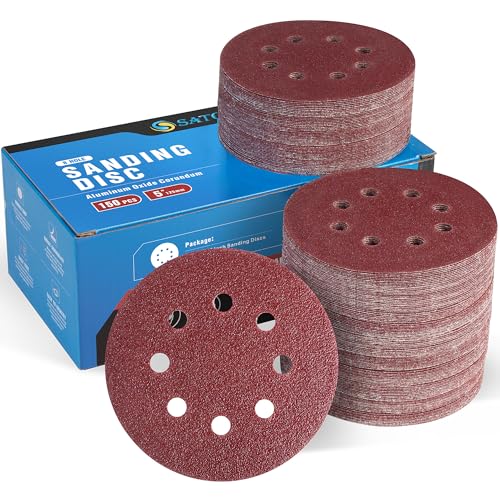 5 Inch 8 Hole Hook and Loop Sanding Discs 60 Grit Random Orbit Sandpaper (150 Count)