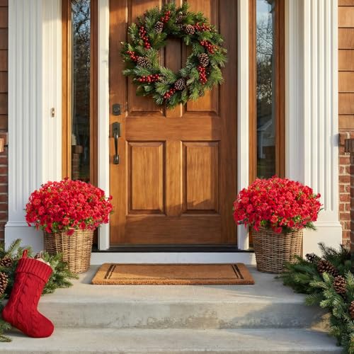 24 Pcs Artficial Outdoor Flowers with Hanging Baskets (2 Count)