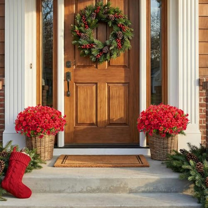 24 Pcs Artficial Outdoor Flowers with Hanging Baskets (2 Count)