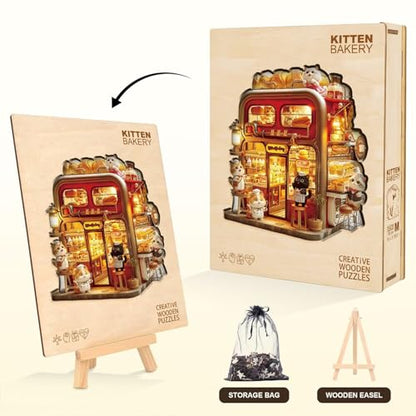 Bakery Cat Puzzles Adults Gifts for Women Men Wooden 190 Pieces 11.4 * 10.9in (190 Count)