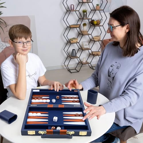 Backgammon Set 2 Players Classic Backgammon Sets for Adults Board Game with PU Leather Case Portable and Travel Backgammon Set