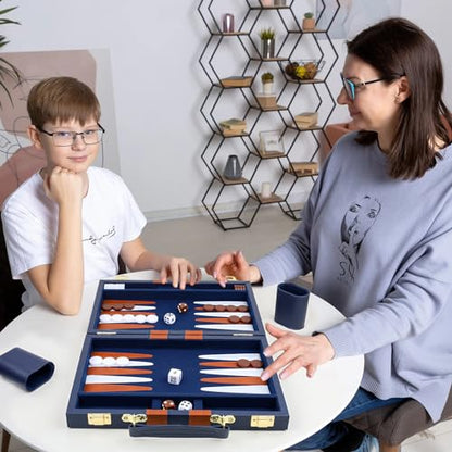 Backgammon Set 2 Players Classic Backgammon Sets for Adults Board Game with PU Leather Case Portable and Travel Backgammon Set