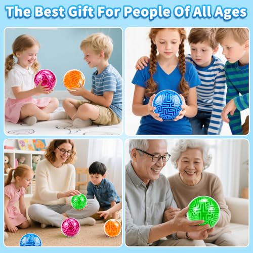 4Pcs 3D Puzzle Maze Ball Brain Teaser for Kids Boys Girls Age 6 7 8 (4 Count)