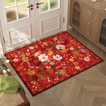 Door Mat Indoor Entrance 2x3 Rug Machine Washable Boho Floral Small Area Rug Non
