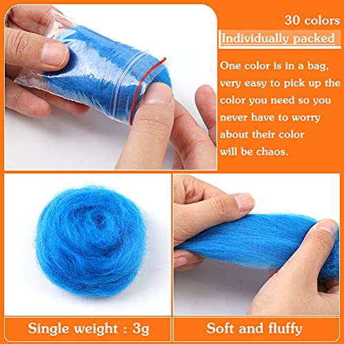 30 Colors Wool Roving for Needle Felting (30 Count)