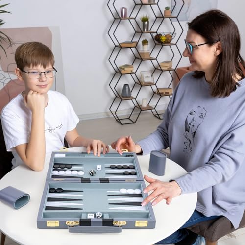 Backgammon Set 2 Players Classic Backgammon Sets for Adults Board Game with PU Leather Case Portable and Travel Backgammon Set
