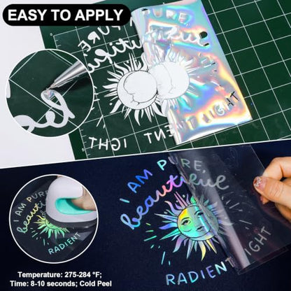 Silver Holographic Heat Transfer Vinyl 12" x5ft Silver HTV Vinyl Roll Metallic Rainbow Iron on Vinyl Easy to Cut & Weed DIY Heat Press Design for T