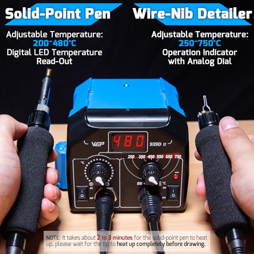 939D-II 2-IN-1 Wood Burning Kit 86-IN-1 with 51 Solid Points and 20 Wire Nibs Wood Burner with 2 Letter Number Stencils, 2 Unfinished Wood, 1 Pen Holder, Burning Tool