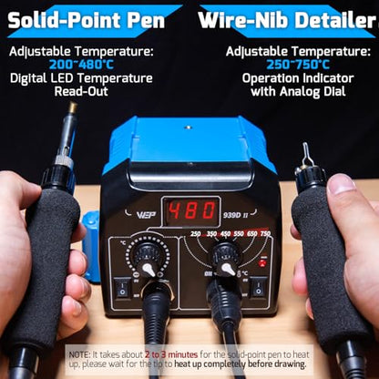 939D-II 2-IN-1 Wood Burning Kit 86-IN-1 with 51 Solid Points and 20 Wire Nibs Wood Burner with 2 Letter Number Stencils, 2 Unfinished Wood, 1 Pen Holder, Burning Tool