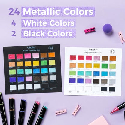 Acrylic Paint Markers 24 Metallic Colors 30 Pens Dual Tips (30 Count)