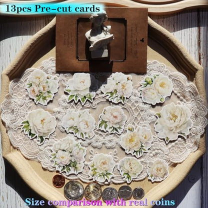 Vintage Junk Journal Items Kit Pre Cut Paper Cards Cutout Cardstock Art Aesthetic Decor Hollow Out Craft Elements Small Embellishments Supplies for Adults Scrapbook Pack