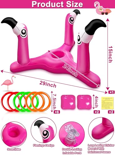 Bean Bag & Ring Toss ] Inflatable Flamingo Pool Toys Games Set 2 (9 Count)