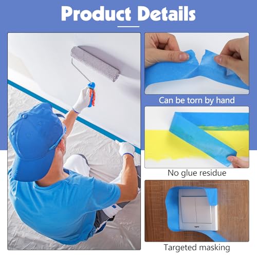 10Rolls Blue Painters Tape 1.5In×55Yd Wide Blue Masking Tape for Painting