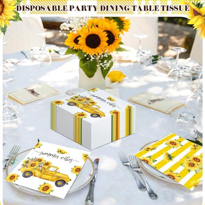 200 Pieces Summer Sunflower Cocktail Napkins 2