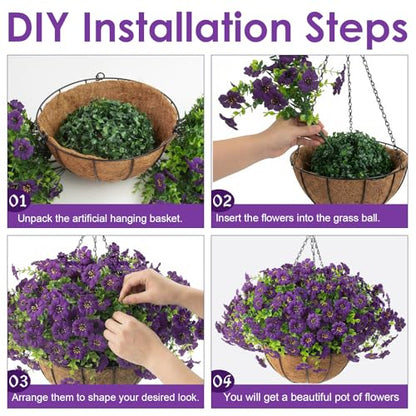 2 Set Artificial Outdoor Flowers with Hanging Basket (2 Count)