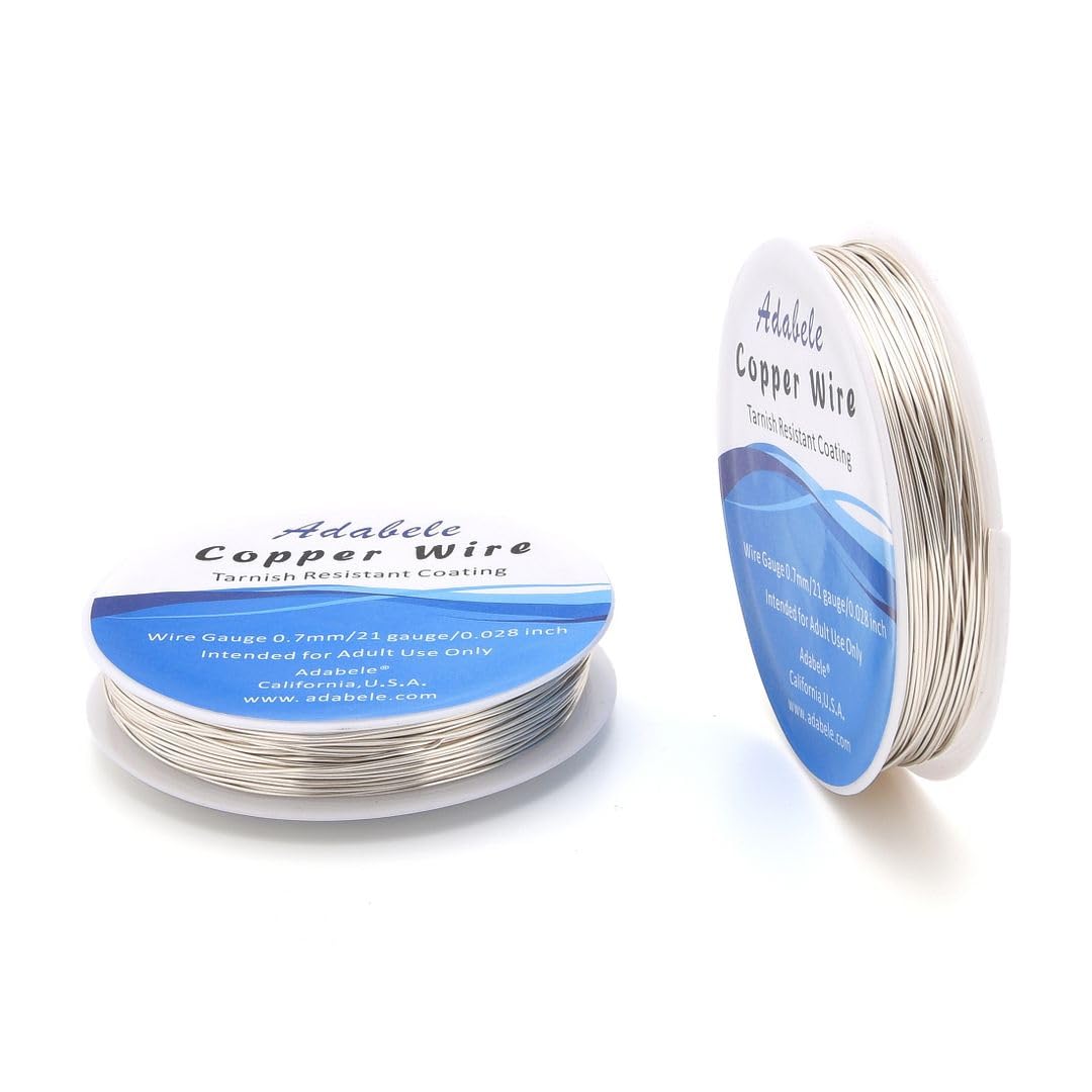 Adabele 82 Feet Premium Tarnish Resistant Round Jewelry Wire Copper Beading Wire Spool Bulk (0.7mm/21 Gauge) Sterling Silver Plated for DIY Craft Jewelry Making BF285-7 - Crafty Corner