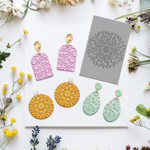 4PCS Polymer Clay Texture Sheets Set for Using with Clay Cutters Boho Clay Mat Effect as Texture Roller DIY Craft Tools Earing Jewelry Making (4 Count)