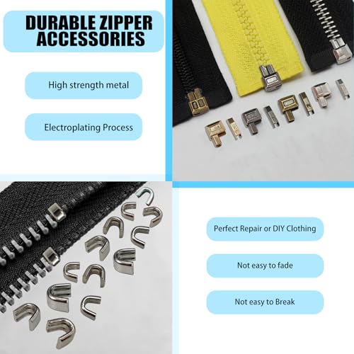 80pcs Metal Zipper Insertion Pin Kit Zipper Head Slider Accessories Stopper Repair Latch Slider Retainer Open (80 Count)