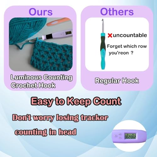 18 Size Digital Counting Crochet Hooks Set with Light 2.0mm~14.0mm